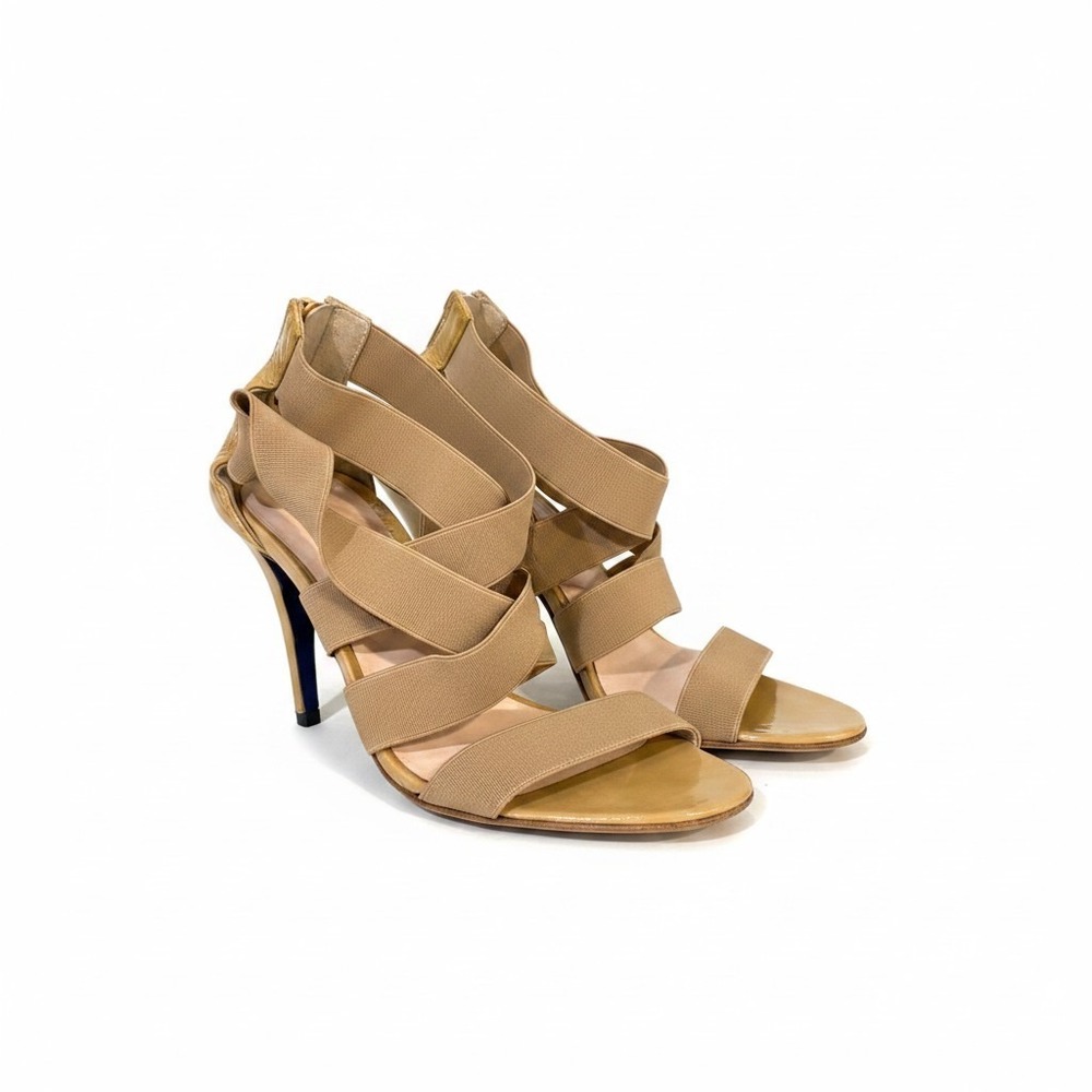 Shoebox New York Strappy Stiletto Sandals Womens 36.5 Beige Elastic Criss-Cross